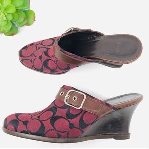 Coach wedge mule silver buckle signature 7